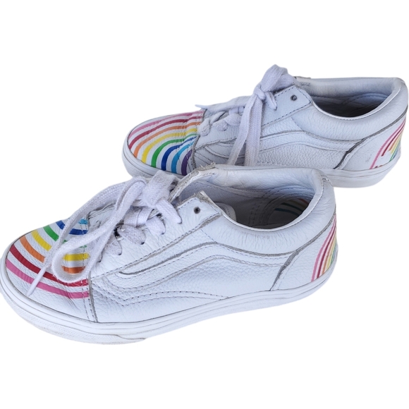 Vans x Flour Shop White Leather Rainbow Sneakers Lace Up Size 1 Style 721728 - Picture 1 of 9